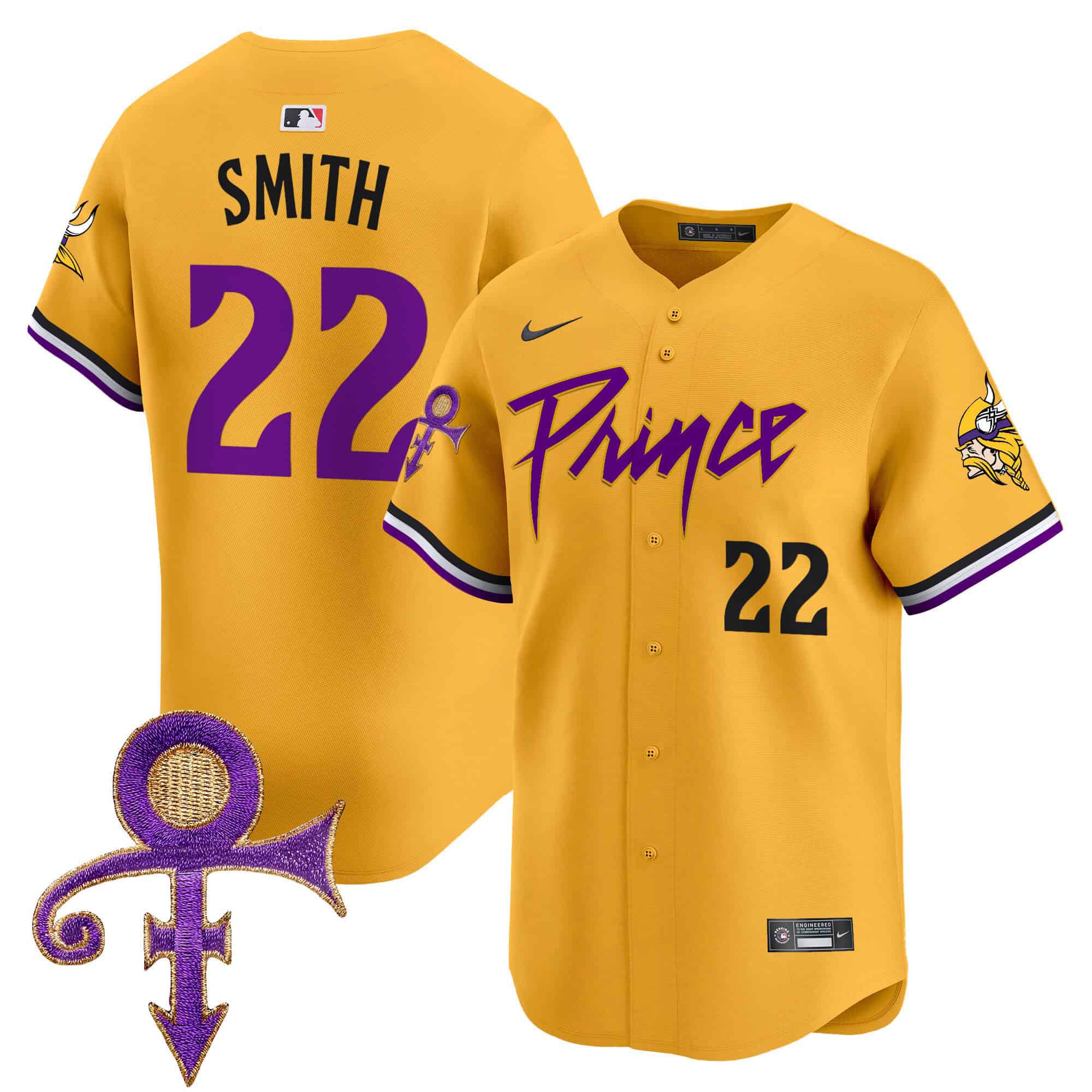 Men Minnesota Vikings 22 Smith Yellow 2024 Nike Prince Patch Vapor Premier Limited NFL Jersey